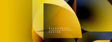 Soyut geometrik tasarım. Sarı, turuncu, mavi gradyanlar dinamik bileşim oluşturur. Çeşitli projeler için modern arkaplan.