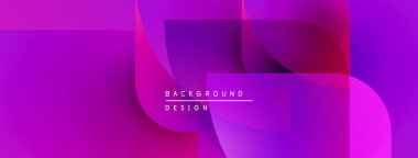 Soyut mor tasarım, üst üste binen şekiller. Gradyan renkler dinamik görsel efekt yaratır. Metin arkaplan tasarımı okur.
