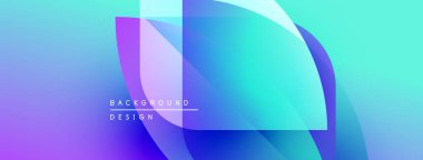 Soyut gradyan şekiller çakışıyor. Mavi, mor renkler dizaynın hakimi. Modern estetik, temiz çizgiler görsel ilgi sunar.