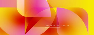 Soyut canlı tasarım, üst üste binen renkli şekiller. Sıcak tonlar baskın gelir, dinamik görsel efekt yaratır. Modern, pürüzsüz gradyanlar.