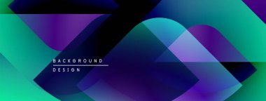 Soyut geometrik şekiller örtüşüyor, canlı turkuazlar yaratıyor, mor renkler. Arkaplan ve sunumlar için modern tasarım ögesi.