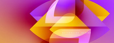 Soyut canlı tasarım, üst üste binen şekiller, gradyanlar. Renkler pembe, mor, sarı, turuncu. Modern estetik.