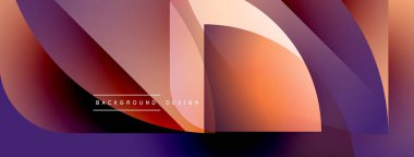 Soyut geometrik şekiller canlı turuncu ve mor renkleri harmanlarlar. Modern tasarım dinamik görsel etki yaratır. Yumuşak eğimler derinlik sunar.