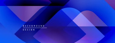 Soyut geometrik şekiller örtüşür, parlak mavi ve mor renkler yaratır. Modern tasarım teknoloji, yenilik, dijital sanat öneriyor.