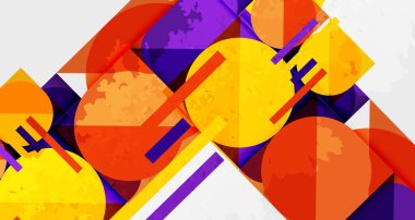 Soyut geometrik bileşim. Üst üste binen şekiller, canlı renkler, dokulu yüzeyler dinamik görsel deneyimler yaratır. Modern tasarım elemanları.