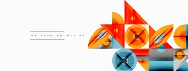 Soyut geometrik şekiller, canlı renkler, modern tasarım elementleri. Temiz çizgiler, üst üste binen formlar dinamik görsel etki yaratır.