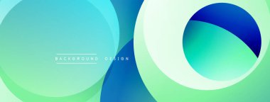 Soyut sıvı şekilleri örtüşür, canlı gradyanlar yaratır. Açık mavi, yeşiller dizaynın hakimi. Minimum metin mevcut. Modern estetik.