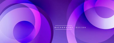 Soyut mor katmanlar dinamik görsel efekt yaratır. Üst üste binen daireler modern arkaplan tasarımı oluşturur. Yumuşak eğimler derinliği artırır.