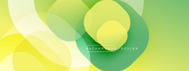 Soyut arkaplan özellikleri üst üste binen daireler, gradyanlar. Sarı, yeşil renkler modern, dinamik görsel efekt yaratır. Basit metin arkaplan tasarımı okur.