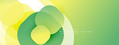 Soyut tasarım özellikleri üst üste binen daireler, gradyanlar. Sarı, yeşil renkler modern görsel efektler yaratır. Basit, temiz estetik..