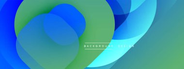 Soyut sıvı şekilleri kesişir. Mavi, yeşil renkler modern arka plan yaratır. Yumuşak eğimler hareketi, derinliği gösterir. Minimalist tasarım.