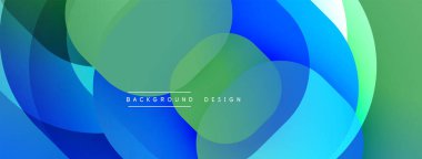 Soyut sıvı şekilleri örtüşür, parlak mavi, yeşil gradyanlar yaratır. Arkaplan ve sunumlar için modern tasarım ögesi.