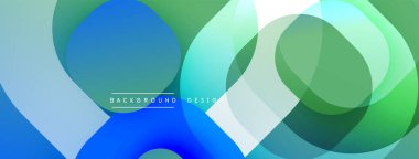 Soyut geometrik şekiller çakışıyor. Mavi, yeşil renkler tasarıma hakim. Modern estetik, temiz çizgiler görsel ilgi yaratır. Arkaplan özellikleri metin.