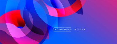 Soyut canlı tasarım, üst üste binen renkli şekiller. Gradyan renkler dinamik görsel efekt yaratır. Çeşitli projeler için modern arkaplan.