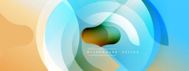 Soyut tasarım özellikleri üst üste binen daireler, gradyanlar. Renkler bejden maviye kadar değişir. Metin arka plan tasarımı okur. Modern, temiz estetik.