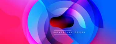 Soyut, enerjik bir arkaplan. Üst üste binen daireler dinamik görsel efekt yaratır. Pembe, mavi renkler kompozisyona hakim. Modern tasarım ögesi.