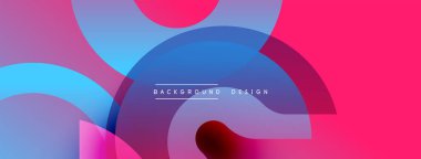 Soyut arkaplan özellikleri üst üste binen renkli şekiller. Pembe, mavi, mor renkler dinamik görsel efekt yaratır. Modern tasarım ögesi.