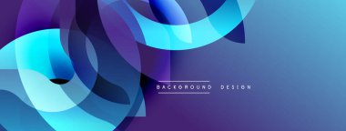 Soyut akışkan şekiller, canlı maviler, morlar dinamik bir zemin oluşturur. Modern tasarım hareket ve enerji öneriyor.