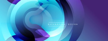 Soyut tasarım, üst üste binen daireler, canlı mavi, mor renkler. Modern arkaplan dinamik görsel efekt yaratır.