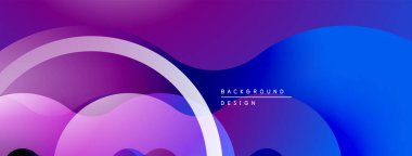 Soyut arkaplan özellikleri üst üste binen şekiller, gradyanlar. Mor, mavi renkler dinamik görsel efekt yaratır. Modern tasarım ögesi.