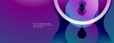 Soyut mor tasarım, üst üste binen daireler, kıvrımlar. Gradyan gölgeler derinlik yaratır, modern estetik. Minimalist kompozisyon.