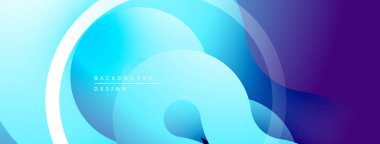 Soyut sıvı şekiller, canlı mavi renkler mora karışıyor. Modern tasarım, pürüzsüz gradyanlar dinamik görsel efekt yaratır.