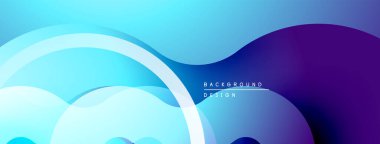 Soyut sıvı şekilleri, mavi mor gradyan. Modern tasarım, düz kıvrımlar, dinamik kompozisyon. Projeler için arkaplan ögesi.