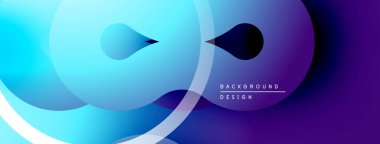 Soyut sıvı şekilleri, mavi mor gradyan. Modern tasarım, düz kıvrımlar, dinamik kompozisyon. Minimalist estetik, canlı renkler.