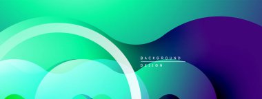 Soyut sıvı şekilleri, canlı gradyanlar. Mor 'a yeşil geçiş. Modern tasarım, düz kıvrımlar, dinamik bileşim.