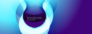 Soyut mavi mor eğim. Üst üste binen daireler dinamik görsel efekt yaratır. Arkaplan ve sunumlar için uygun modern tasarım.