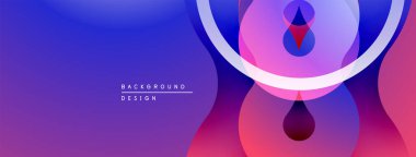 Soyut arkaplan özellikleri üst üste binen daireler, gradyanlar. Mor, mavi renkler tasarıma hakim, modern estetik yaratıyor..