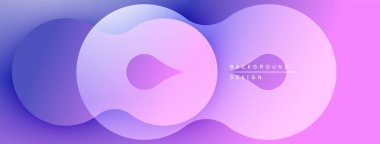 Soyut şekiller örtüşür, değişim etkisi yaratır. Mor, mavi, pembe renkler kompozisyona hakim. Minimalist tasarım, modern estetik.