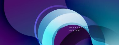 Soyut akış katmanları, canlı maviler, morlar modern tasarım yaratır. Yumuşak eğimler hareketi, derinliği gösterir. Minimalist estetik.