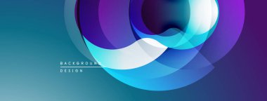 Soyut katmanlar dinamik görsel efekt yaratır. Mavi, mor renkler düzgün bir şekilde harmanlanarak dairesel şekiller oluşturur. Modern tasarım ögesi.