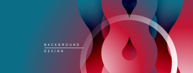 Soyut tasarım özellikleri üst üste binen daireler, gradyanlar. Renkler arasında kırmızı, mavi, deniz mavisi var. Modern estetik, basit kompozisyon.