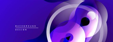 Soyut mor tasarım, üst üste binen daireler, akışkan şekiller. Gradyan renkler dinamik görsel efekt yaratır. Modern arkaplan dokusu.