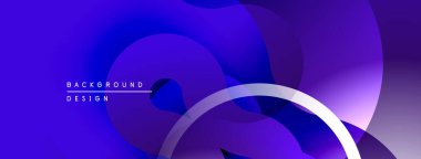 Soyut sıvı şekiller, canlı mor renkler, modern tasarım. Beyaz eğri çizgi elementleriyle minimalist bileşim.