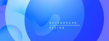 Soyut mavi şekiller örtüşüyor ve dinamik bir zemin oluşturuyor. Metin arka plan tasarımı okur. Düzen eğimleri kompozisyona hakim.