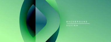 Soyut yeşil gradyan tasarımı. Üst üste binen şekiller dinamik görsel efekt yaratır. Sunumlar ve web siteleri için modern arkaplan.