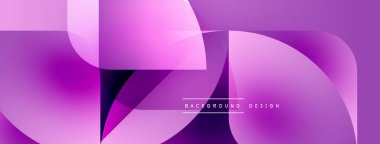 Soyut mor dizayn, üst üste binen yuvarlak dikdörtgenler, gradyanlar, dinamik bileşimler. Minimum metin arkaplan tasarımı okur.