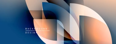 Soyut geometrik şekiller örtüşür, dinamik görsel efekt yaratır. Mavi, turuncu, beyaz renkler kusursuz bir şekilde harmanlanır. Modern tasarım ögesi.