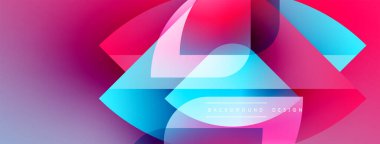 Soyut enerjik tasarım. Üst üste binen şekiller dinamik renkli kompozisyon oluşturur. Gradyan renkler pürüzsüz ve modern estetikle harmanlanır.