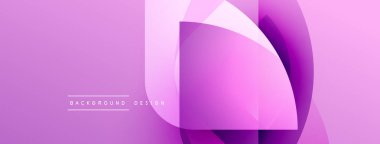 Soyut mor tasarım üst üste binen geometrik şekiller içerir. Gradyan renkler dinamik görsel efekt yaratır. Mevcut en küçük metin.