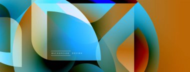 Soyut geometrik şekiller örtüşüyor, canlı renk eğimleri yaratıyor. Tasarım pürüzsüz geçişler ve modern estetik içeriyor..
