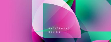 Soyut renkli arkaplan. Üst üste binen şekiller dinamik görsel efekt yaratır. Modern tasarım elementleri canlı gradyanlar sunar.