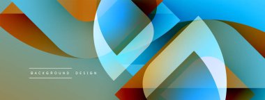 Soyut geometrik şekiller örtüşüyor, canlı renk eğimleri yaratıyor. Modern tasarım öğeleri akıcılık, hareket, yenilik.