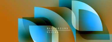 Soyut geometrik şekiller örtüşüyor, canlı renk eğimleri yaratıyor. Turuncu, deniz mavisi, mavi renkler dizaynda baskın. Modern arkaplan dokusu.