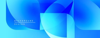 Soyut mavi gradyanlar dinamik şekiller oluştururlar. Üst üste binen daireler, kareler modern görsel efektler yaratır. Düz geçişler, temiz tasarım..