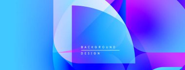 Soyut, enerjik bir arkaplan. Üst üste binen şekiller dinamik görsel efekt yaratır. Mavi, mor renkler kompozisyona hakim. Modern tasarım ögesi.
