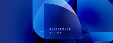 Soyut mavi gradyanlar dinamik şekiller oluştururlar. Metin arka plan tasarımı okur. Modern estetik, temiz kompozisyon, canlı renkler.